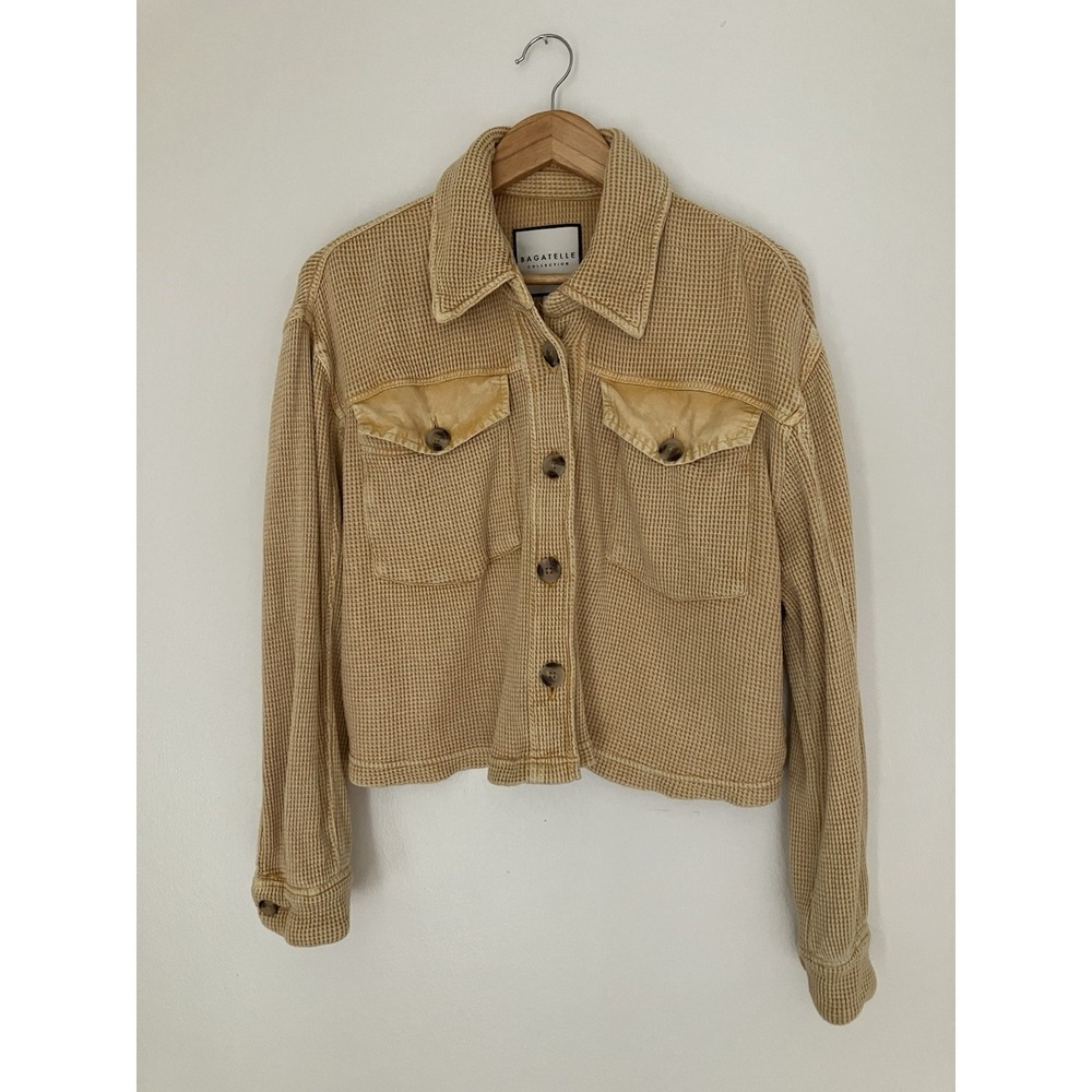 Bagatelle Mustard Yellow Waffle Knit Button Front Shirt Jacket Size Large